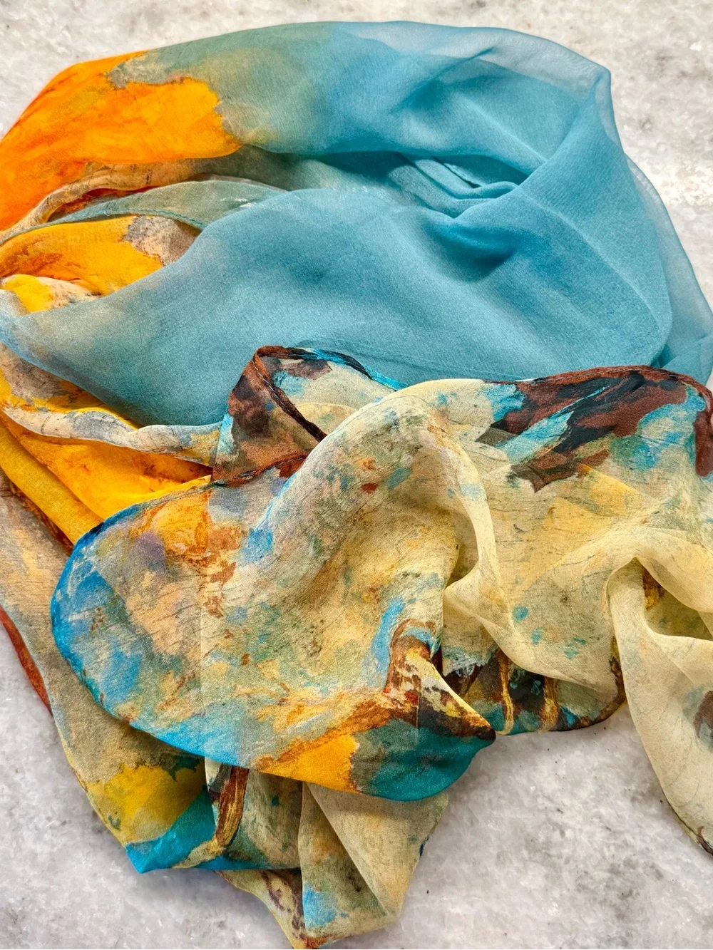 New Orange & Aqua Abstract Fall Autumn Trees Airy Lightweight Scarf 62”x19”